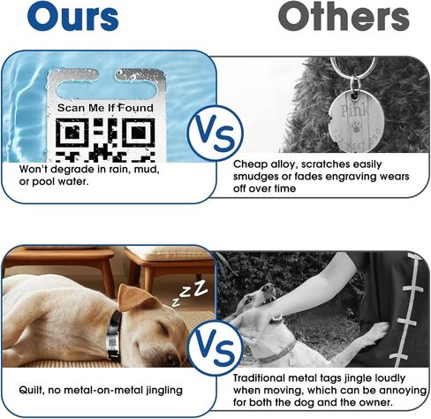 QR Code Dog Cat Pet Tags Laser Engraved Stainless Steel Ultra Durable- Real-Time Scan Alerts, No Subscription Fees, Polished Curved Rectangular Arch, Large for 1" Collars in Kuwait