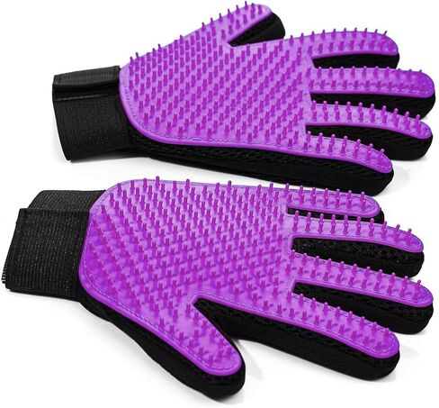 Upgrade Efficient Pet Hair Remover Gloves - Gentle Shedding Brushes for Dogs, Cats & Horses with Long and Short Hair - 1 Pair (Pruple) in Saudi Arabia