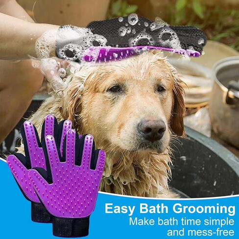 Upgrade Efficient Pet Hair Remover Gloves - Gentle Shedding Brushes for Dogs, Cats & Horses with Long and Short Hair - 1 Pair (Pruple) in Saudi Arabia