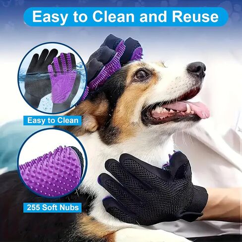 Upgrade Efficient Pet Hair Remover Gloves - Gentle Shedding Brushes for Dogs, Cats & Horses with Long and Short Hair - 1 Pair (Pruple) in Saudi Arabia