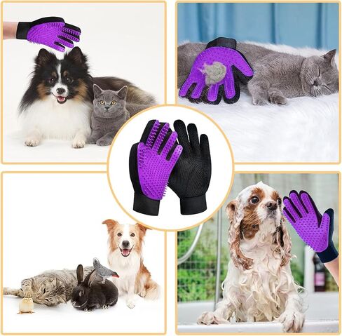 Upgrade Efficient Pet Hair Remover Gloves - Gentle Shedding Brushes for Dogs, Cats & Horses with Long and Short Hair - 1 Pair (Pruple) in Saudi Arabia