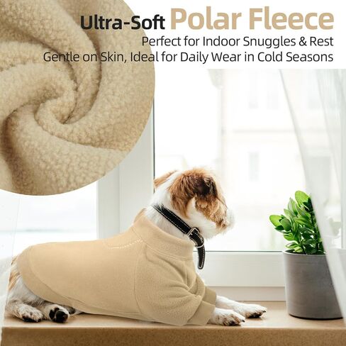 QBLEEV Dog Hoodie for Small Medium Large Dogs, Soft Fleece Pullover Dog Sweatshirt with Zipper, Winter Warm Hooded Sweatshirt Clothes for Daily Wear, Pet Cold Weather Clothing, Beige, XL in Saudi Arabia