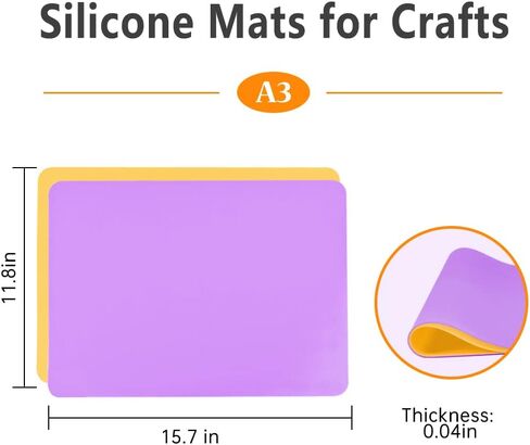 3 Pack Silicone Craft Mat, IKOCO 15.7"x 11.8" Silicone Mat Bulk Playdough Mat Nonslip and Nonstick Silicone Sheets for Crafts, Paint, Resin Casting Molds (Blue & Rose Red& Cyan) in Kuwait