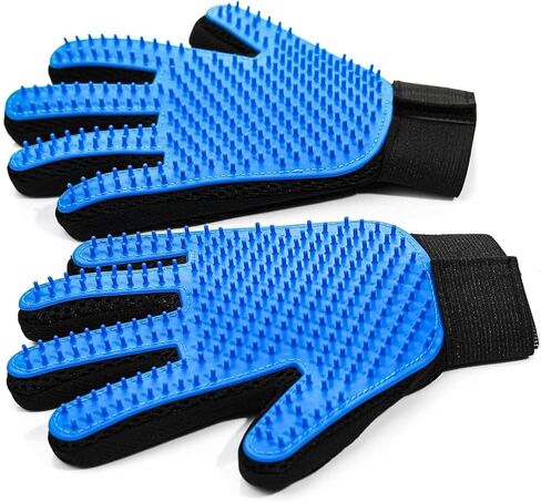 Pet Grooming Gloves for Cats and Dogs 1 Pair 2-in-1 Deshedding Brush and Massage Mitt Efficient Hair Remover Glove for Shedding and Bathing Safe for All Breeds Deep Blue in Saudi Arabia