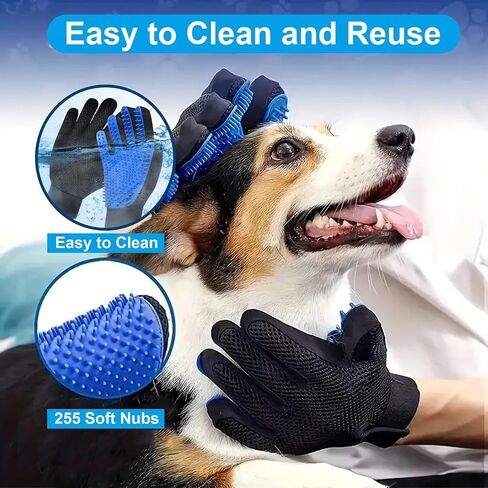 Pet Grooming Gloves for Cats and Dogs 1 Pair 2-in-1 Deshedding Brush and Massage Mitt Efficient Hair Remover Glove for Shedding and Bathing Safe for All Breeds Deep Blue in Saudi Arabia