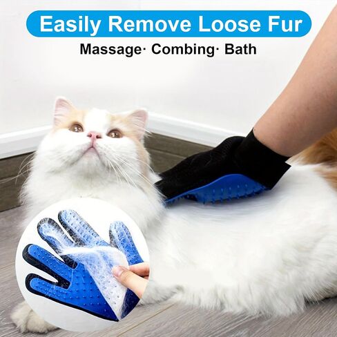 Pet Grooming Gloves for Cats and Dogs 1 Pair 2-in-1 Deshedding Brush and Massage Mitt Efficient Hair Remover Glove for Shedding and Bathing Safe for All Breeds Deep Blue in Saudi Arabia