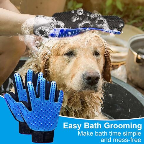Pet Grooming Gloves for Cats and Dogs 1 Pair 2-in-1 Deshedding Brush and Massage Mitt Efficient Hair Remover Glove for Shedding and Bathing Safe for All Breeds Deep Blue in Saudi Arabia