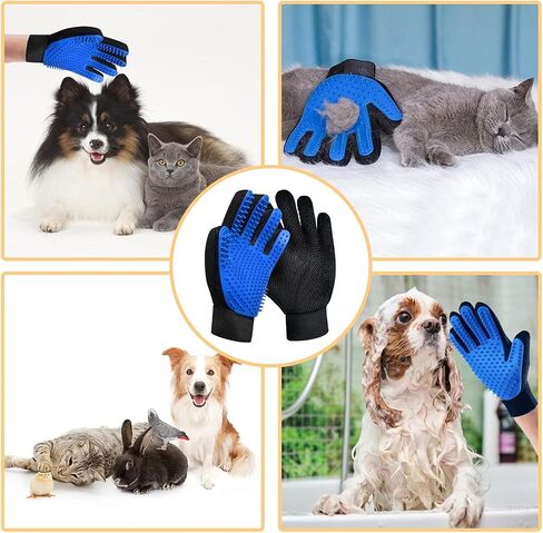 Pet Grooming Gloves for Cats and Dogs 1 Pair 2-in-1 Deshedding Brush and Massage Mitt Efficient Hair Remover Glove for Shedding and Bathing Safe for All Breeds Deep Blue in Saudi Arabia