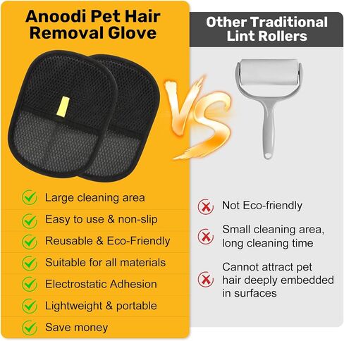 2 Pack Pet Hair Removal Glove for Dogs & Cats, Electrostatic Magic Brush for Pet Hair Removal, Reusable Grooming Glove Remover Tool for Clothing, Couch, Carpet, Car Seats, Furniture in Saudi Arabia