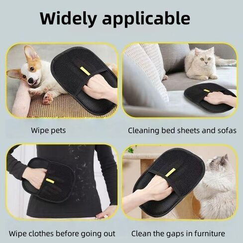 1PC Reusable Pet Hair Removal Gloves, Double-Sided Electrostatic Grooming Gloves for Cats Dogs, Furniture, Car Seat, Couch Fur Remover Tool​, Black in Saudi Arabia
