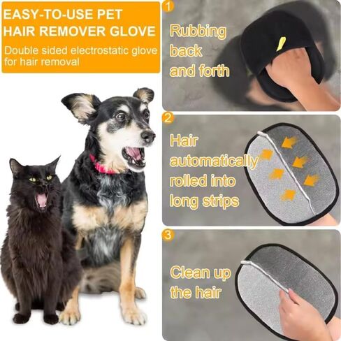 1PC Reusable Pet Hair Removal Gloves, Double-Sided Electrostatic Grooming Gloves for Cats Dogs, Furniture, Car Seat, Couch Fur Remover Tool​, Black in Saudi Arabia