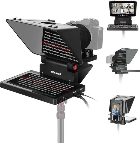 NEEWER Teleprompter X17 II مع جهاز تحكم عن بعد/APP RT113، 17 بوصة HD Beamsplitter جميع الإطارات المعدنية المحدثة للكاميرا ولوحة QR متوافقة مع Manfrotto 501PL iPad iPhone، أقصى تحميل 44.1Ib، بدون تجميع in Kuwait