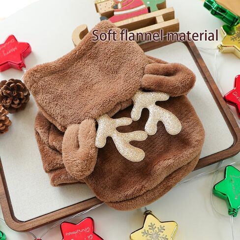 Reindeer Dog Costume Christmas Small Dog Hoodies with Antlers and Plush Ears Fleece Puppy Sweatshirt Winter Cat Clothes Cold Weather Coat Pet Santa Outfit (Brown, Large) in Kuwait