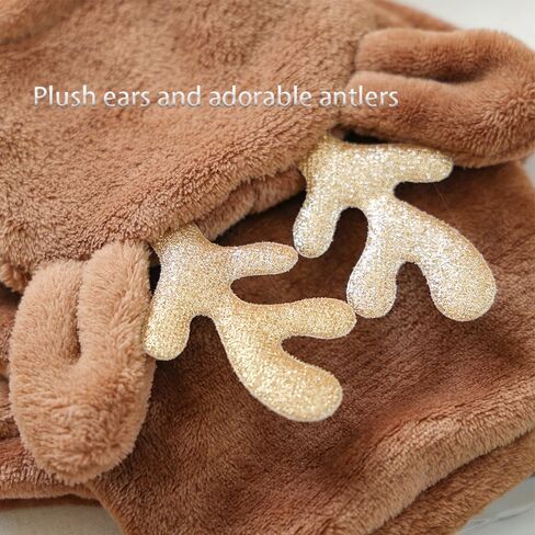 Reindeer Dog Costume Christmas Small Dog Hoodies with Antlers and Plush Ears Fleece Puppy Sweatshirt Winter Cat Clothes Cold Weather Coat Pet Santa Outfit (Brown, Large) in Kuwait