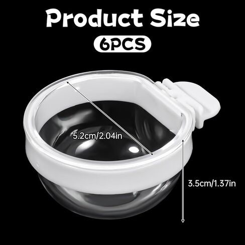 6 قطع من الوعاء الشفاف القابل للفصل من البلاستيك لتغذية الطيور، كوب ماء معلق للبذور، كوب طعام صغير للببغاء للطيور الببغاء، الكناري، الطيور الصغيرة in Kuwait