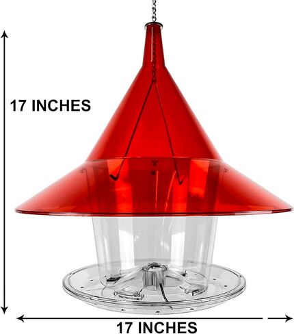 Sky Cafe - Squirrel Proof Bird Feeder for Outside - Large, 17 in. Diameter, 1.5 Gallon Birdseed Capacity - Made in USA by Arundale (Ruby Red) - Free Mug in Saudi Arabia