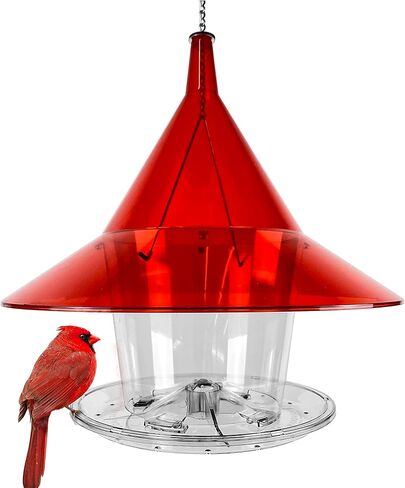 Sky Cafe - Squirrel Proof Bird Feeder for Outside - Large, 17 in. Diameter, 1.5 Gallon Birdseed Capacity - Made in USA by Arundale (Ruby Red) - Free Mug in Saudi Arabia