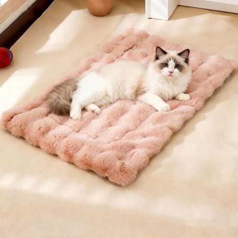 وسادات سرير القطط، وسادات قفص الكلاب، أسرة القطط للقطط الداخلية والكلاب الصغيرة، سجادات سرير قطيفة للحيوانات الأليفة من الفرو الصناعي مع وسادة قابلة للإزالة للأقفاص/الأرضية/الأريكة (رمادي مع وسادة، مقاس S-15.7 * 19.6 بوصة) in Kuwait