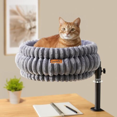 Cat Desk Bed, Desk-Mounted Cat's Perch with 360° Rotation & Adjustable Height, Supports Up to 40LBS, Desktop/Flat Surface Use, Cozy Elevated Kitten Hammock/Nest for Indoor Cats & Home Office in Saudi Arabia