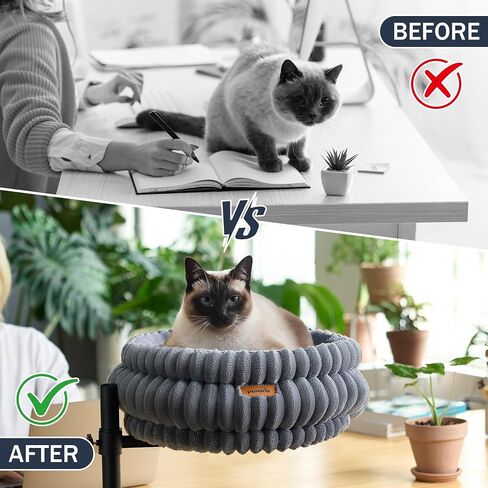 Cat Desk Bed, Desk-Mounted Cat's Perch with 360° Rotation & Adjustable Height, Supports Up to 40LBS, Desktop/Flat Surface Use, Cozy Elevated Kitten Hammock/Nest for Indoor Cats & Home Office in Saudi Arabia