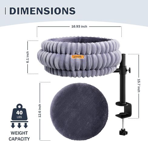 Cat Desk Bed, Desk-Mounted Cat's Perch with 360° Rotation & Adjustable Height, Supports Up to 40LBS, Desktop/Flat Surface Use, Cozy Elevated Kitten Hammock/Nest for Indoor Cats & Home Office in Saudi Arabia