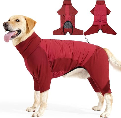 XL Dog Jacket for Winter, Dog Onesies for Large Dogs Waterproof, Pullover Fullbody Clothes Jumpsuit, Fleece Cold Weather Coats Pajamas, Four-Legged Snowsuit with Leash Hole, XL Grey in Saudi Arabia