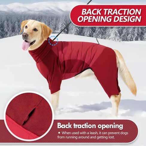 XL Dog Jacket for Winter, Dog Onesies for Large Dogs Waterproof, Pullover Fullbody Clothes Jumpsuit, Fleece Cold Weather Coats Pajamas, Four-Legged Snowsuit with Leash Hole, XL Grey in Saudi Arabia