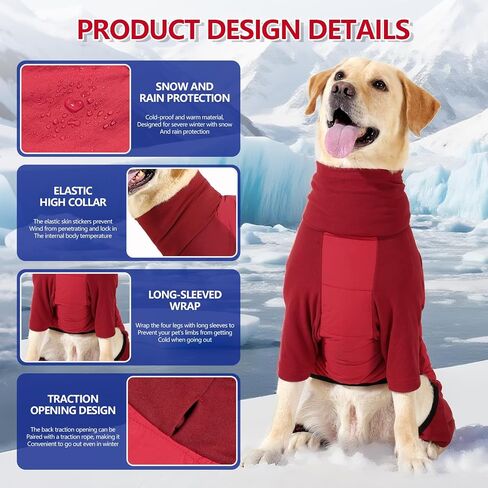 XL Dog Jacket for Winter, Dog Onesies for Large Dogs Waterproof, Pullover Fullbody Clothes Jumpsuit, Fleece Cold Weather Coats Pajamas, Four-Legged Snowsuit with Leash Hole, XL Grey in Saudi Arabia