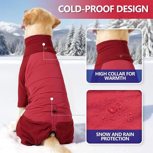 XL Dog Jacket for Winter, Dog Onesies for Large Dogs Waterproof, Pullover Fullbody Clothes Jumpsuit, Fleece Cold Weather Coats Pajamas, Four-Legged Snowsuit with Leash Hole, XL Grey in Saudi Arabia