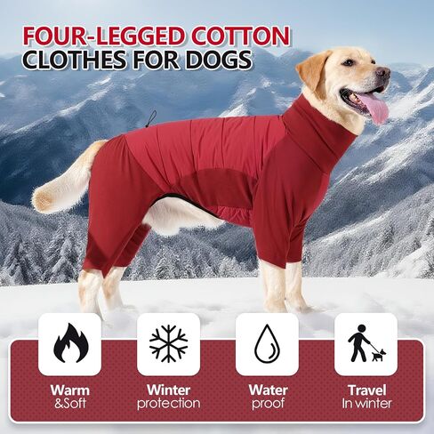 XL Dog Jacket for Winter, Dog Onesies for Large Dogs Waterproof, Pullover Fullbody Clothes Jumpsuit, Fleece Cold Weather Coats Pajamas, Four-Legged Snowsuit with Leash Hole, XL Grey in Saudi Arabia