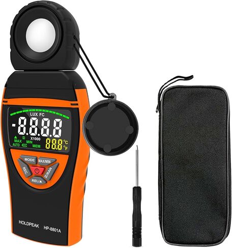 Digital Light Meter, 1-400000Lux Illuminance Meter with Large LCD Screen Handheld Ambient Temperature Measurer, Lumen Meter for Plants, Photography Lab, Classroom, Bedroom, HP-5000A, HOLDPEAK in Kuwait