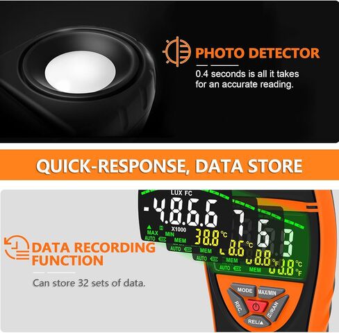 Digital Light Meter, 1-400000Lux Illuminance Meter with Large LCD Screen Handheld Ambient Temperature Measurer, Lumen Meter for Plants, Photography Lab, Classroom, Bedroom, HP-5000A, HOLDPEAK in Kuwait