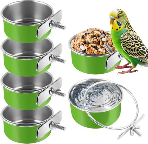 2 Pcs Stainless Steel Bird Bowls, Small Bird Food Dishes for Cage, Parrot Cage Feeder with Clamp Holder for Parakeet/Cockatiels/Conure/Budgies/Ferret/Small Animal in Kuwait