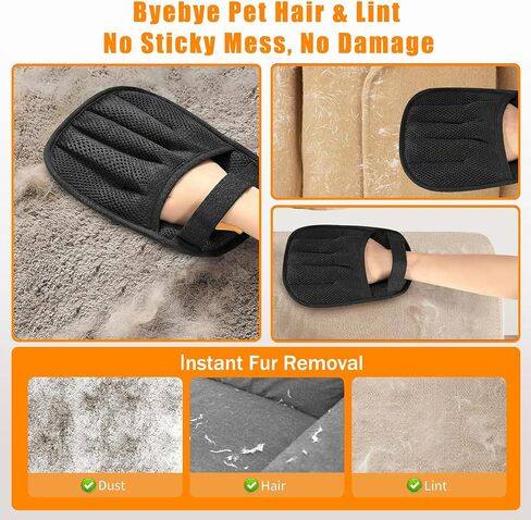 2-Pack Electrostatic Pet Hair Removal Gloves - Reusable Grooming & Cleaning Gloves for Dogs and Cats, Furniture, Clothing, Car Interiors, Beds & Couches (Fit All Hand Sizes) in Saudi Arabia