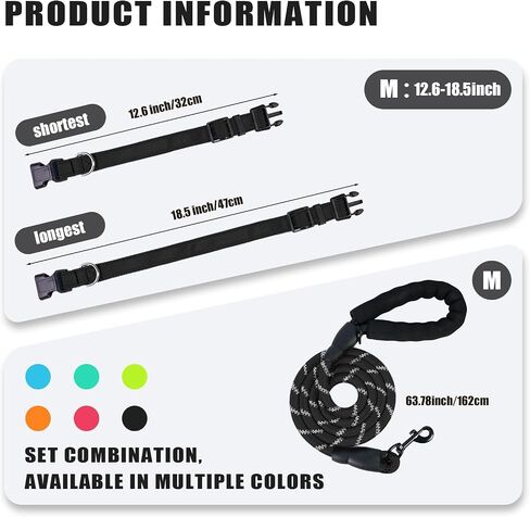 Dog Leash with Dog Collar, 5FT Reflective Heavy Duty Leash with Padded Handle& Adjustable Collar for Small Medium Large Dogs for Walking, Running, Park Play Night Safety(Teal Blue, M) in Saudi Arabia