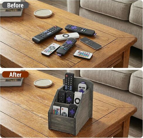 MyGift Rustic Dark Gray Wood Remote Control Holder Organizer Caddy with 3 Compartments, TV Remote Media Remote Storage Box for Living Room in Kuwait