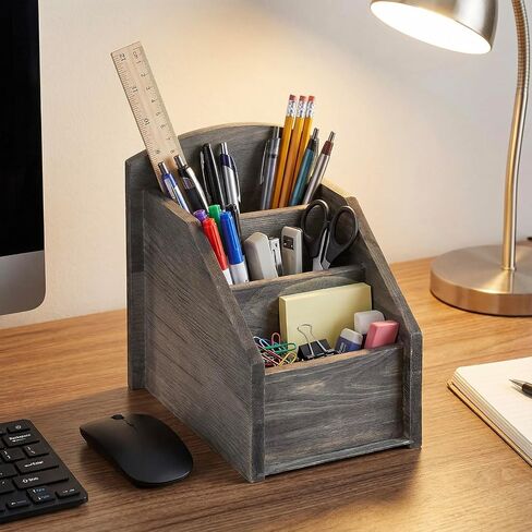 MyGift Rustic Dark Gray Wood Remote Control Holder Organizer Caddy with 3 Compartments, TV Remote Media Remote Storage Box for Living Room in Kuwait