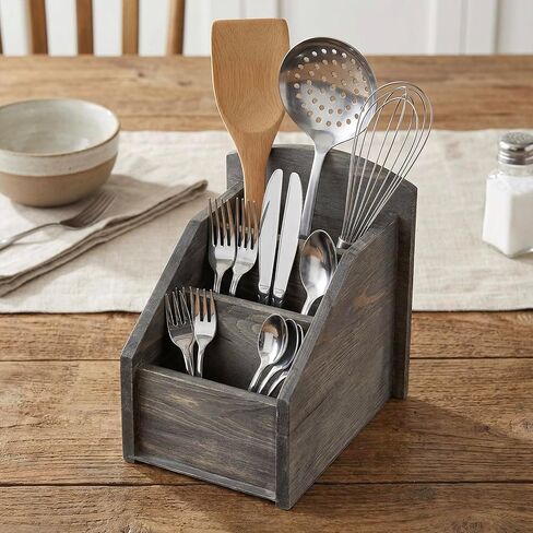 MyGift Rustic Dark Gray Wood Remote Control Holder Organizer Caddy with 3 Compartments, TV Remote Media Remote Storage Box for Living Room in Kuwait