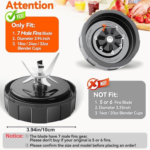 شفرة بديلة SS101 لخلاط النينجا، 4 بوصة/10 سم، شفرة خلاط 7 زعانف لخلاط الطاقة Nutri Ninja Foodi SS100 SS101C SS150 SS300 SS350 SS351 SS400 CO101B CO150B CO351B، مع خطاف وفرشاة وحشية in Kuwait