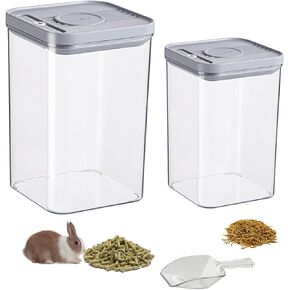 2 Pack Pet Food Storage Containers, 2.6L & 1.6L Small Animal Food Storage Box, Hamsters Treats Container with 1 spoons suitable for cats/hamsters/guinea pigs/rabbits dry food container in Kuwait