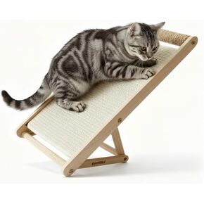 Cat Scratcher with Ramp, 22-inch Natural Sisal & Solid Wood, Tool-Free 2-Step Assembly, Stable Triangle Base for Indoor Cats (Brown) in Saudi Arabia