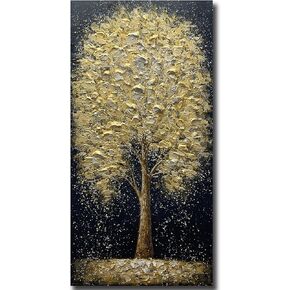 يوتري لوحات فنية تجريدية ثلاثية الابعاد بتصميم طاووس مع شجرة زيتية مقاس 24 × 48 انش، لوحة فنية تجريدية ثلاثية الابعاد مرسومة باليد على القماش باطار داخلي للتعليق على الحائط in Kuwait