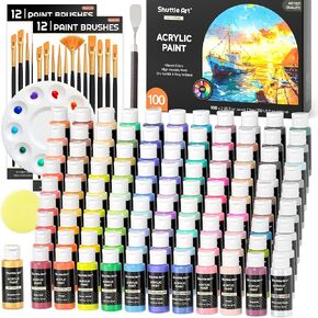Shuttle Art Metallic Acrylic Paint Set, 20 Colors Metallic Paint in Bottles (60ml, 2oz) with 3 Brushes and 1 Palette, Rich Pigments, Non-Toxic for Artists, Beginners on Rocks Crafts CanvasWood Fabric in Kuwait