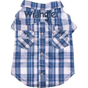 قميص Wrangler منقوش بجيب سريع للكلب - ملابس للكلاب مستوحاة من الغرب بتصميم مميز - إغلاق سهل بالإطباق (S) أزرق متعدد in Kuwait