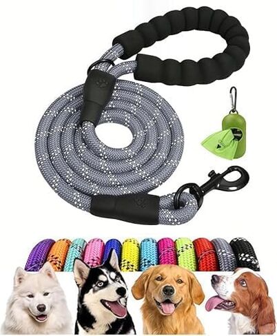 6.6 Ft Reflective Dog Leash with Comfortable Padded Handle，Double Heavy Duty Traction Nylon Rope for Dogs Cats- Enhance Safety and Control On Walks,Gray in Saudi Arabia
