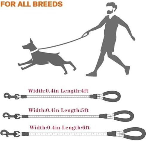 6.6 Ft Reflective Dog Leash with Comfortable Padded Handle，Double Heavy Duty Traction Nylon Rope for Dogs Cats- Enhance Safety and Control On Walks,Gray in Saudi Arabia