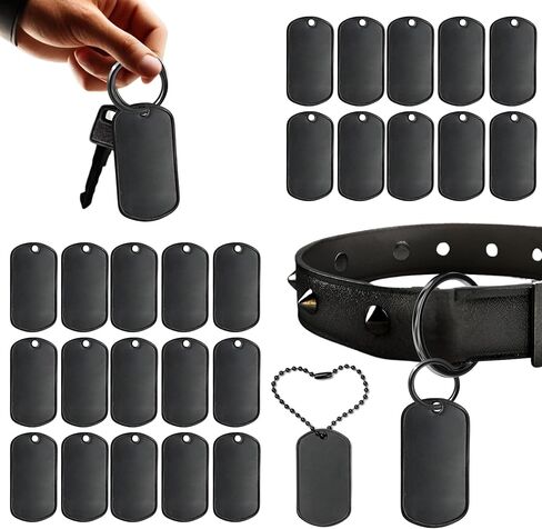 100 Pcs Black Blank Dog Tags 1.9 x 1.1 Inch – Stainless Steel Dog Tags Bulk for Crafting Engraving Laser Etching Military ID Tag Custom Keychains DIY Costume & Pet Use in Kuwait