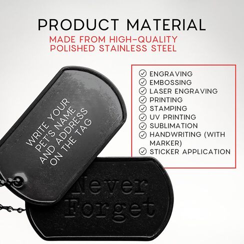 100 Pcs Black Blank Dog Tags 1.9 x 1.1 Inch – Stainless Steel Dog Tags Bulk for Crafting Engraving Laser Etching Military ID Tag Custom Keychains DIY Costume & Pet Use in Kuwait