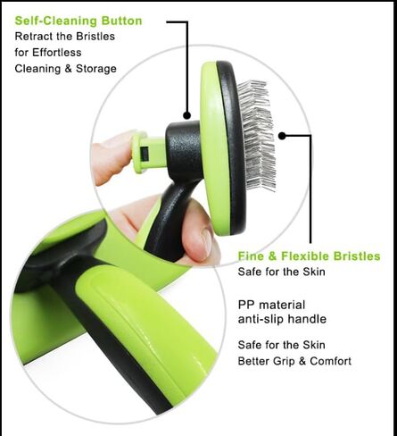 Flik'et Pet Brush for Dogs & Cats, Self Cleaning, Deshedding Grooming Tool for Long & Short Hair, Easy Hair Removal, Gentle Bristles, Ideal for Shedding, Detangling & Massage in Saudi Arabia
