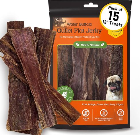 Advance Pet Products Gullet Flat Jerky (6" Long, 30 Count/Pack) Buffalo Dog Treats for Large, Medium & Small Breed, Healthy Training Treats for Dogs, Gluten Free & Odor Free, Easily Digestible - 1lb in Saudi Arabia